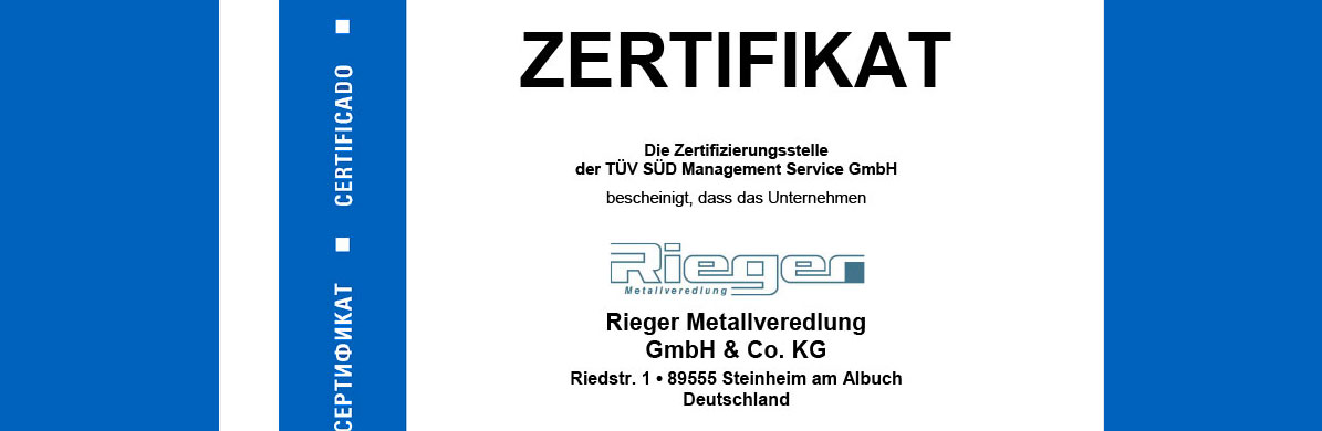 Rieger Metallveredlung News – Umweltaudit gem. DIN ISO 14001:2015 bestanden